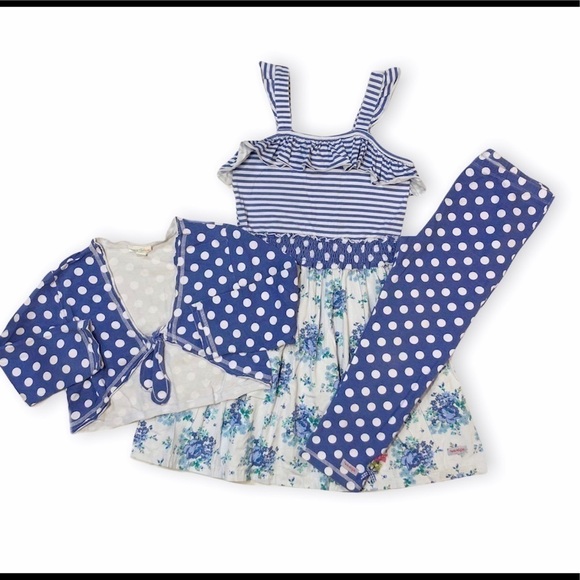 NAARTJIE Floral polka Dot Stripes Dress Shrug Capri Leggings Girl 9 - Picture 1 of 3